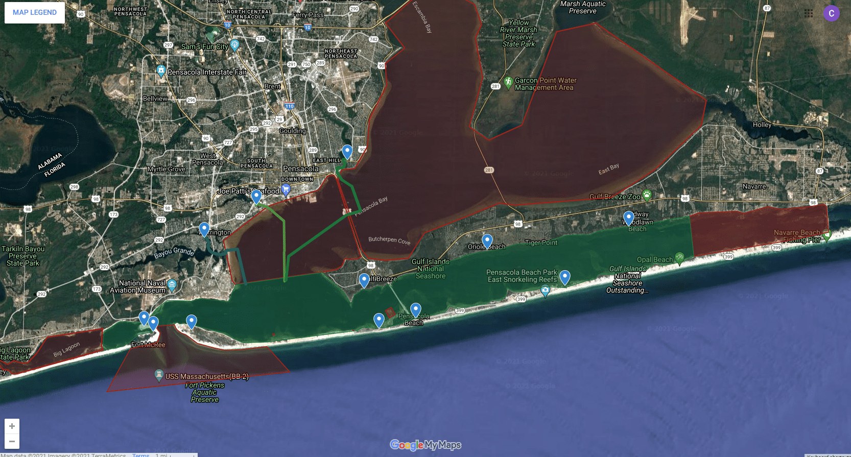 Standard boat rental boundaries